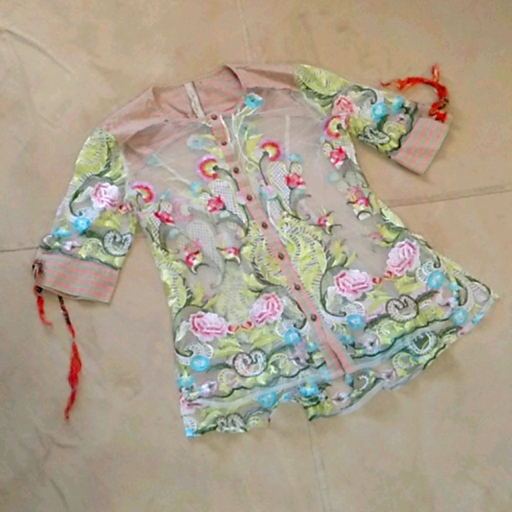 Aratta silent journey mesh embroidered blouse